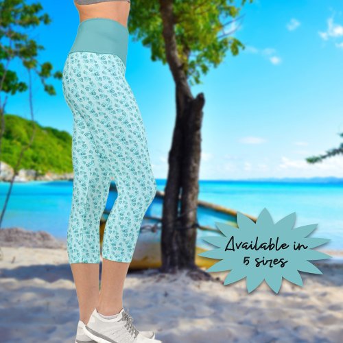 Small Linked Teal Hearts Pattern Over Pastel Green Capri Leggings
