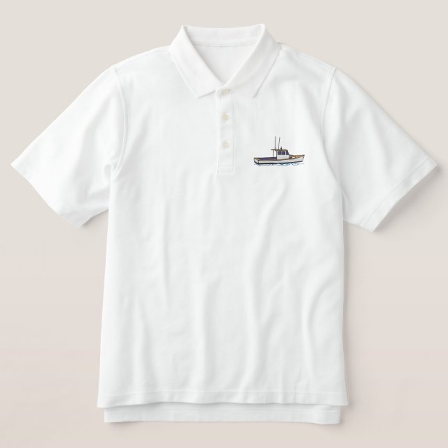 Small Lobster Boat Embroidered Polo Shirt (Design Front)