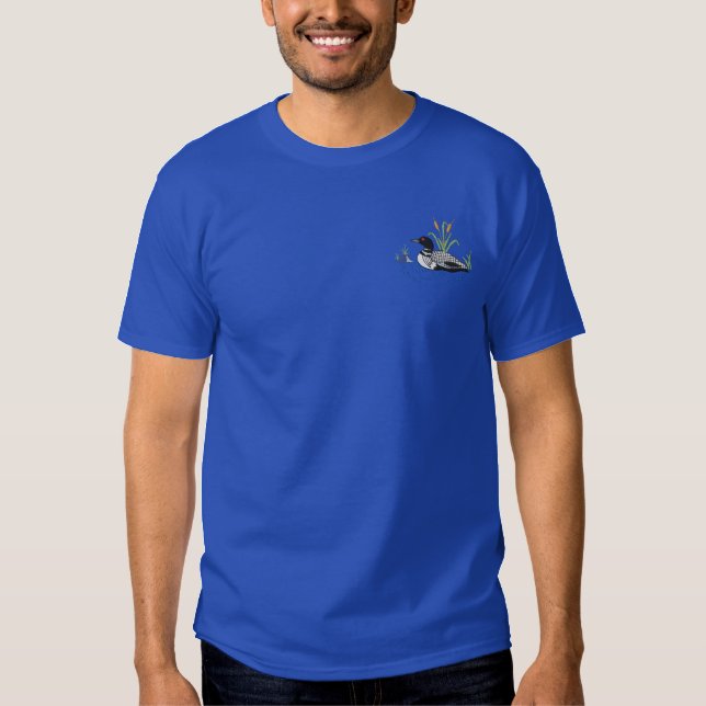 Small Loon Scene Embroidered T-Shirt (Front)