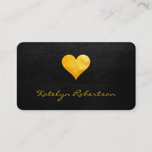 Small Luxe Gold Heart Chic Black Texture Business Card