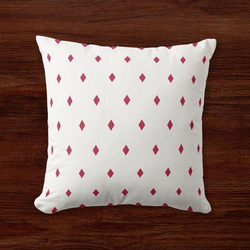 Small Magenta Diamond Geometric Pattern White Throw Pillow