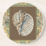 Small Mermaid's Shells Coaster<br><div class="desc">Charikilia Zarris is a talented artist know for her ocean artwork. Her images are peaceful and calm relaxing you with every picture. Get this nautical piece of artwork with a Conch Shell being the center of it all,  bordered with decorative and a beautiful floral pattern.</div>