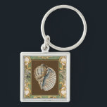 Small Mermaid's Shells Keychain<br><div class="desc">Charikilia Zarris is a talented artist know for her ocean artwork. Her images are peaceful and calm relaxing you with every picture. Get this nautical piece of artwork with a Conch Shell being the center of it all,  bordered with decorative and a beautiful floral pattern.</div>