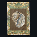 Small Mermaid's Shells Towel<br><div class="desc">Charikilia Zarris is a talented artist know for her ocean artwork. Her images are peaceful and calm relaxing you with every picture. Get this nautical piece of artwork with a Conch Shell being the center of it all,  bordered with decorative and a beautiful floral pattern.</div>