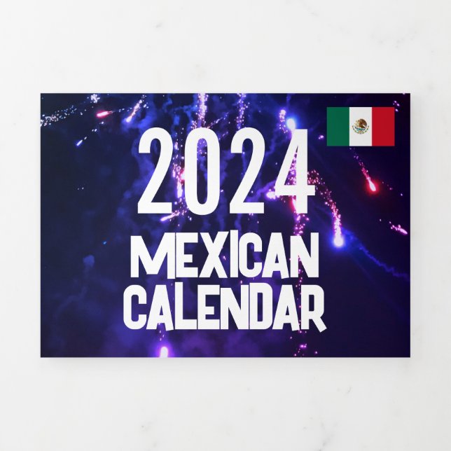 Small Mexican Calendar 2024 with Holidays Tri-Fold Program (Cover)