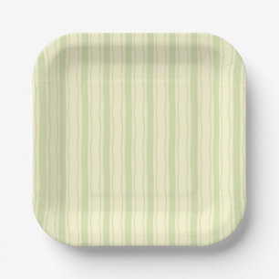 Small Minimalist Retro Yellow Green Wavy Stripes Paper Plates