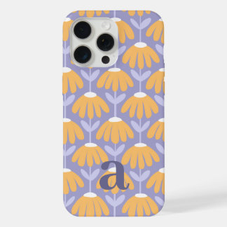 Small Monogram Letter Heather Blue Vintage Floral iPhone 15 Pro Max Case