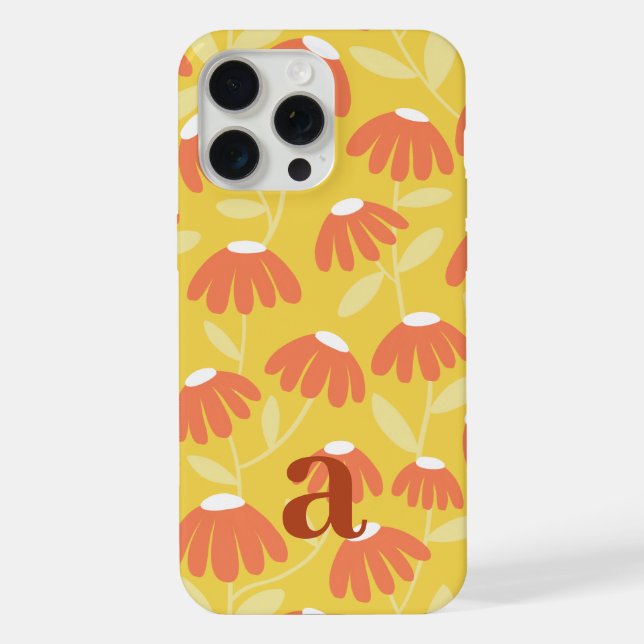 Small Monogram Letter Yellow/Orange Floral Pattern iPhone Case (Back)