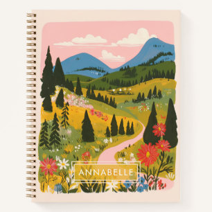 Small Monogram Name Boho Mountains Illustration Notebook