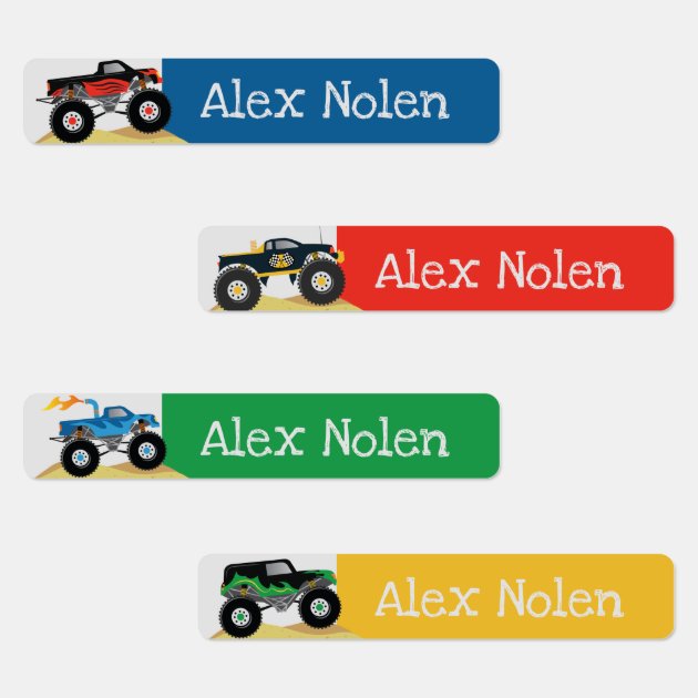 Small Monster Truck Kids Name Labels