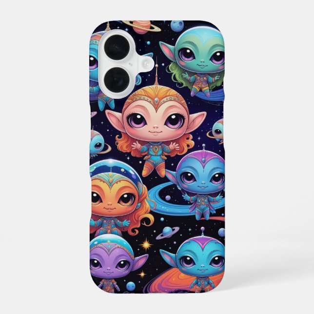 Small Multi-Coloured Aliens in Space Iphone Case (Back)