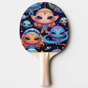 Small Multi-Coloured Aliens in Space Ping Pong Paddle