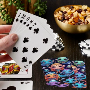 Small Multi-Coloured Aliens in Space Poker Cards