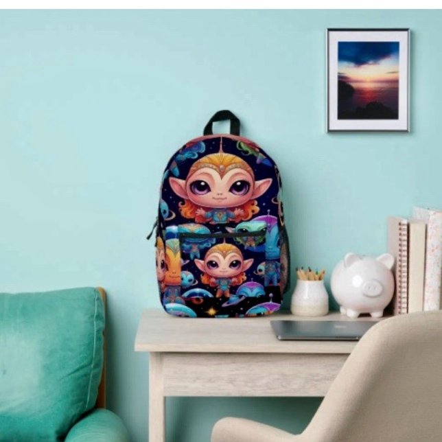 Small Multi-Coloured Aliens in Space  Printed Backpack (Creator Uploaded)