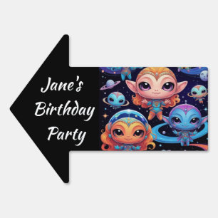 Small Multi-Coloured Aliens in Space Sign