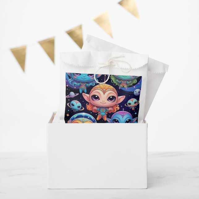 Small Multicoloured Aliens in Space Favor Bag (Party)
