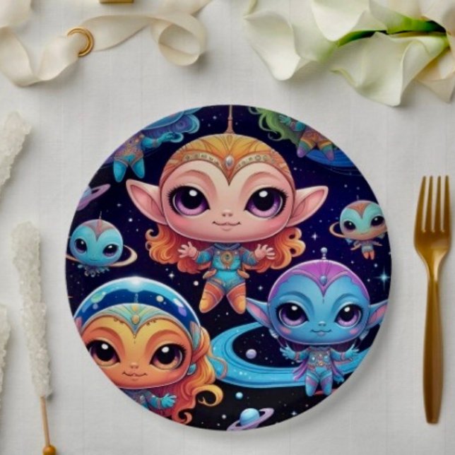 Small Multicoloured  Aliens in Space Paper Plates (Creator Uploaded)