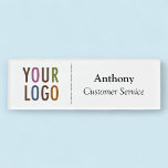 Small Name Badge Magnet Custom Logo Employee Staff<br><div class="desc">Easily personalize our premium magnetic acrylic name badge with your own business logo, employee name, and job title. It's scratch-resistant, waterproof, UV resistant, and printed in AcryliPrint® HD full color. It has a magnetic back fastener which is a good alternative to a pin for delicate fabrics and fine business attire...</div>