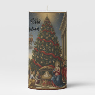 Small Nativity Scene Santa Christmas Pillar Candle