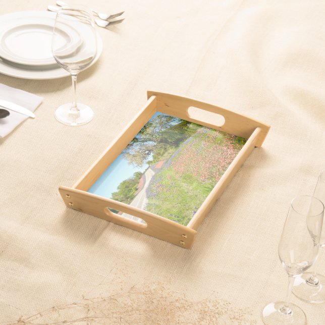  Small Natural Finish Serving Tray Wildflowers (Front)