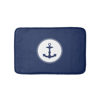 Small Navy Blue Anchor Silhouette Bathroom Mat