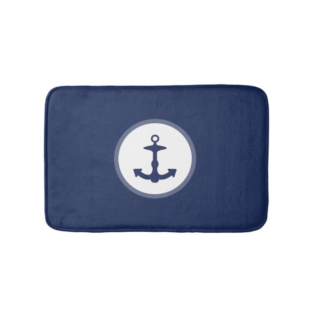 Small Navy Blue Anchor Silhouette Bathroom Mat (Front)