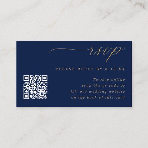 Small Navy Blue and Gold Wedding QR Code RSVP Enclosure Card