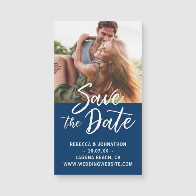 Small Navy Blue Save the Date Invitation Magnets (Front)