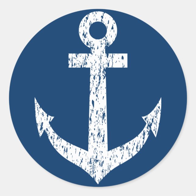 Small navy blue stickers with vintage boat anchor (Front)