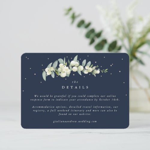Small Navy SnowberryEucalyptus Wedding Details Enclosure Card