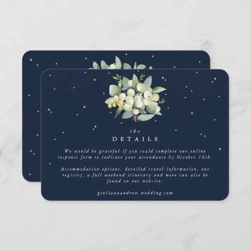 Small Navy SnowberryEucalyptus Wedding Details Enclosure Card