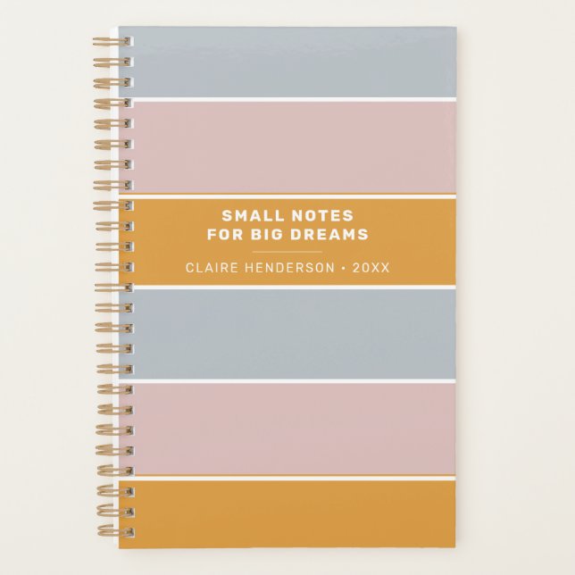 Small Notes For Big Dreams Blue Pink Gold Stripes Planner (Front)