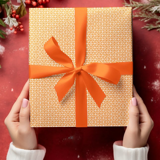 Small Orange and White Greek Key Pattern Wrapping Paper (Small Orange and White Greek Key Pattern Wrapping Paper)