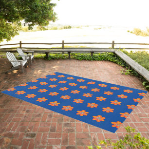 Small Orange Artsy Floral Petals Outdoor Rug
