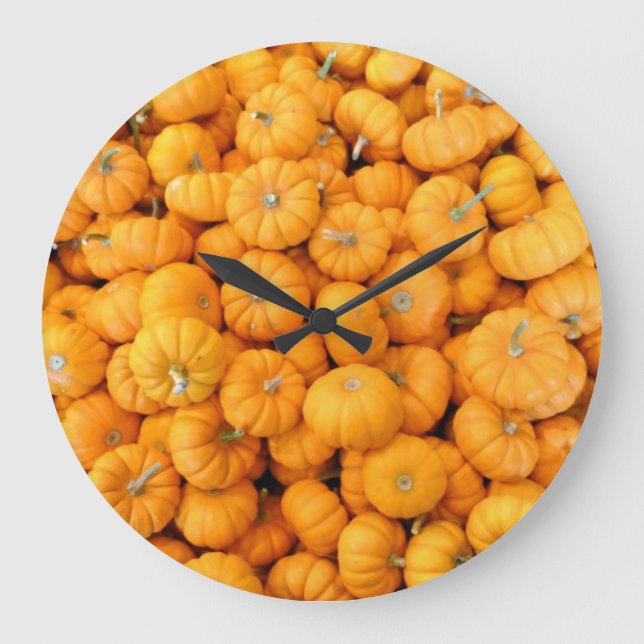 Small Orange Fall Harvest Pumpkins Large Clock (Front)