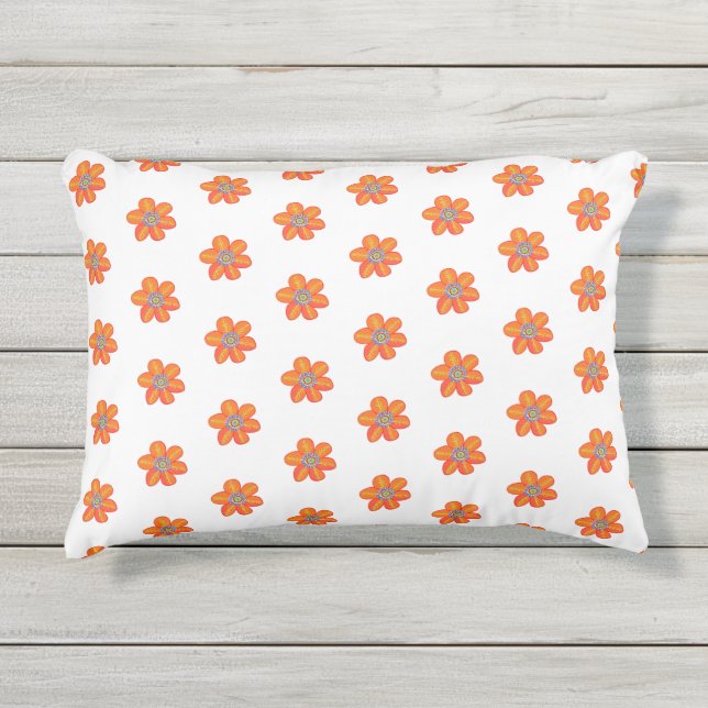 Small Orange Flowers Pattern Outdoor Pillow (Front)