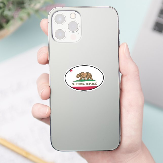 Small oval California Republic state flag vinyl Sticker (Phone)