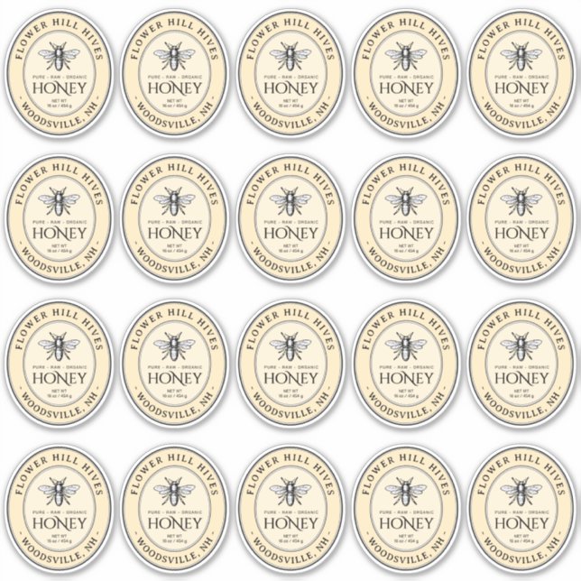 Small Oval Honey Label French Bee Queenline Jars (Front)