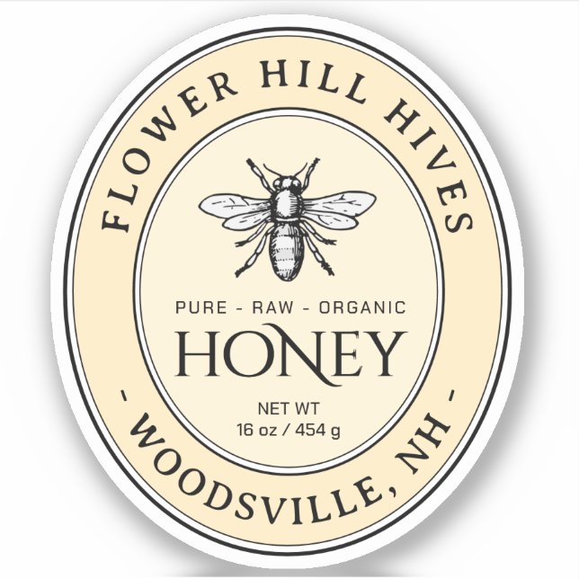 Small Oval Honey Label French Bee Queenline Jars (Front)
