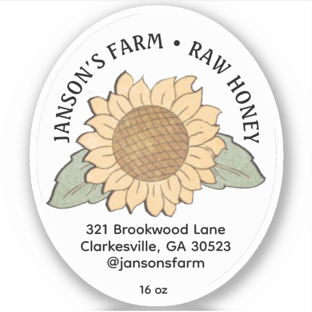 Small Oval Honey Label with Sunflower  (Front)