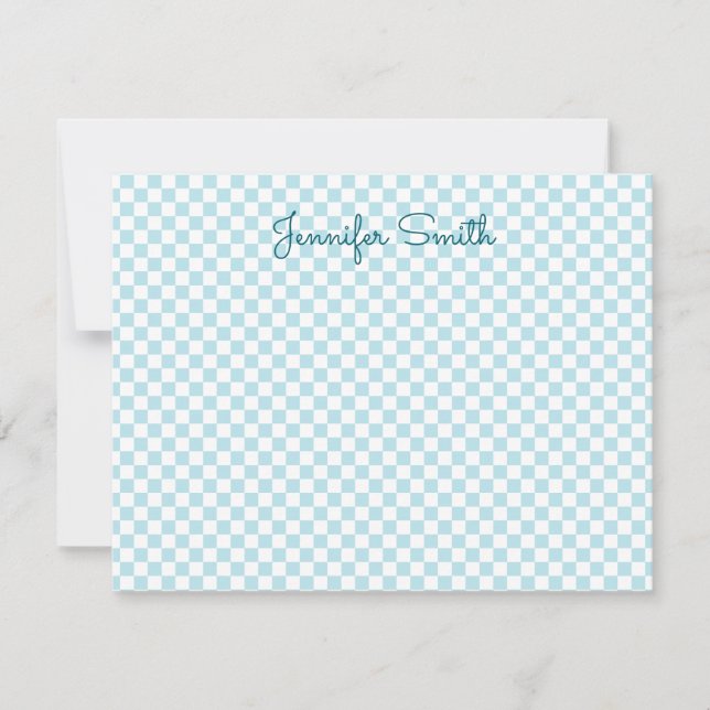 Small Pale Robin Egg Blue Check Note Card (Front)