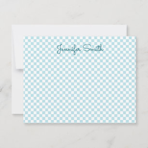 Small Pale Robin Egg Blue Check Note Card