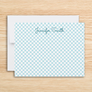 Small Pale Robin Egg Blue Check Note Card