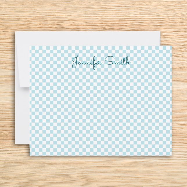 Small Pale Robin Egg Blue Check Note Card (Small Pale Robin Egg Blue Check Note Card)