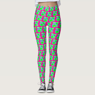 Small patterned in pink lime green and lemon leggings