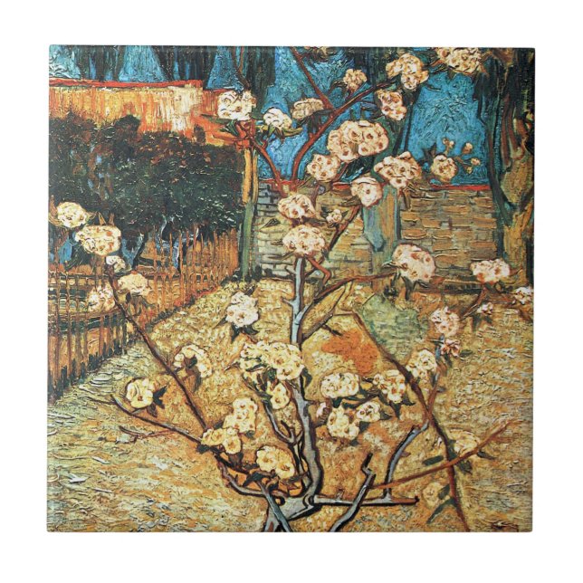 Small Pear Tree in Bloom by Vincent van Gogh Ceramic Tile (Front)