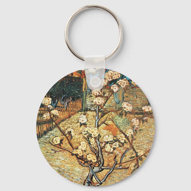 Small Pear Tree in Bloom by Vincent van Gogh Keychain (Front)