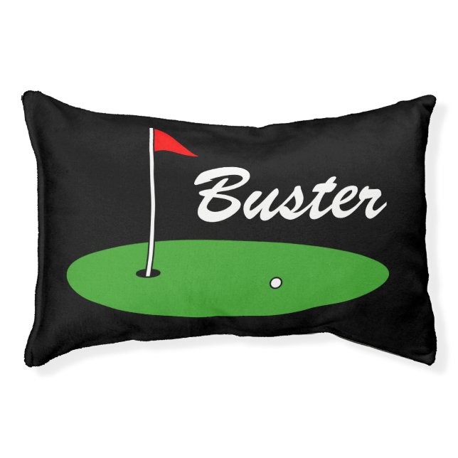Small personalised dog bed with golf green design (Front)