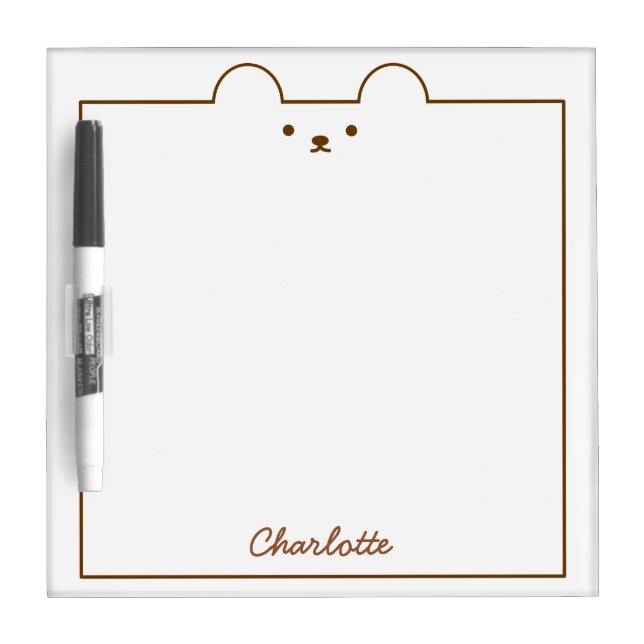 Small Personalized Brown Woodland Bear Dry Erase Board (Front)