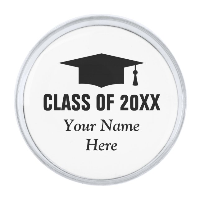 Small personalized graduation gift  silver finish lapel pin (Front)